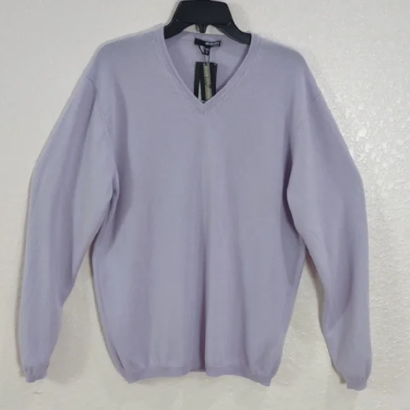 MURANO CASHMERE Men's Lavender V-Neck Sweater - Picture 3 of 17